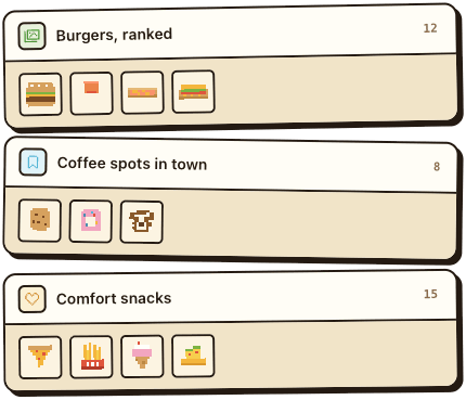 Tidy collection cards of logged foods