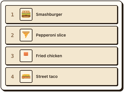 A numbered ranking of foods